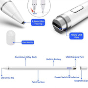 Pencil Universal Rechargeable Active Capacitive Stylus Pen with Magnetic Cap(White)