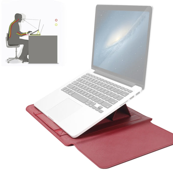 4 in 1 Universal Water-resistant PU Leather Laptop Liner Bag with Handle & Stand & Pen Holder + 2 Winders + Mouse Bag + Charger Bag Set for 13  / 14 inch Laptops(Red)