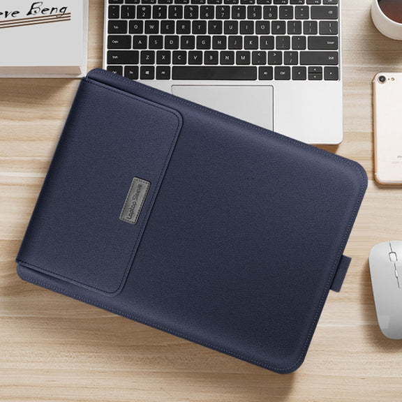 4 in 1 Universal Water-resistant PU Leather Laptop Liner Bag with Handle & Stand & Pen Holder + 2 Winders + Mouse Bag + Charger Bag Set for 15 inch Laptops(Dark Blue)