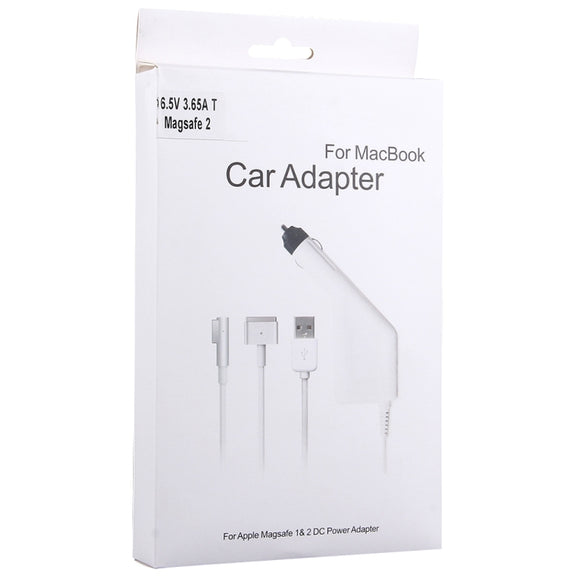 60W 16.5V 3.65A 5 Pin T Style MagSafe 2 Car Charger with 1 USB Port for Apple Macbook A1465 / A1502 / A1435 / MD212 / MD2123 / MD662, Length: 1.7m(White)