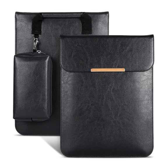 13.3 inch Laptop 2 in 1 PU Leather Sleeve Liner Bag with Mouse Storage Bag(Black)