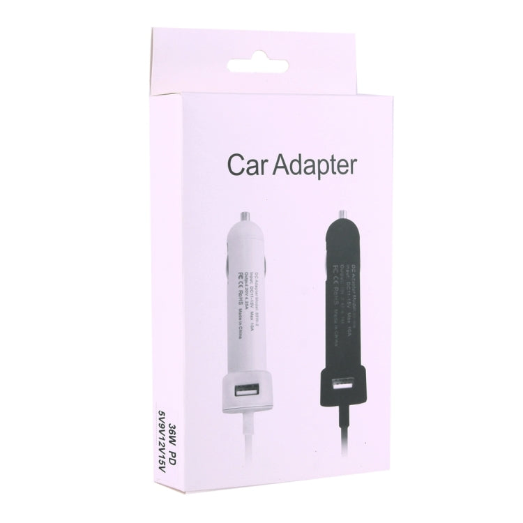 36W 5V 9V 12V 15V 3A DC USB-C / Type-C Car Adapter with 1 USB Port for Apple Macbook A1534, Length: 2m(White)