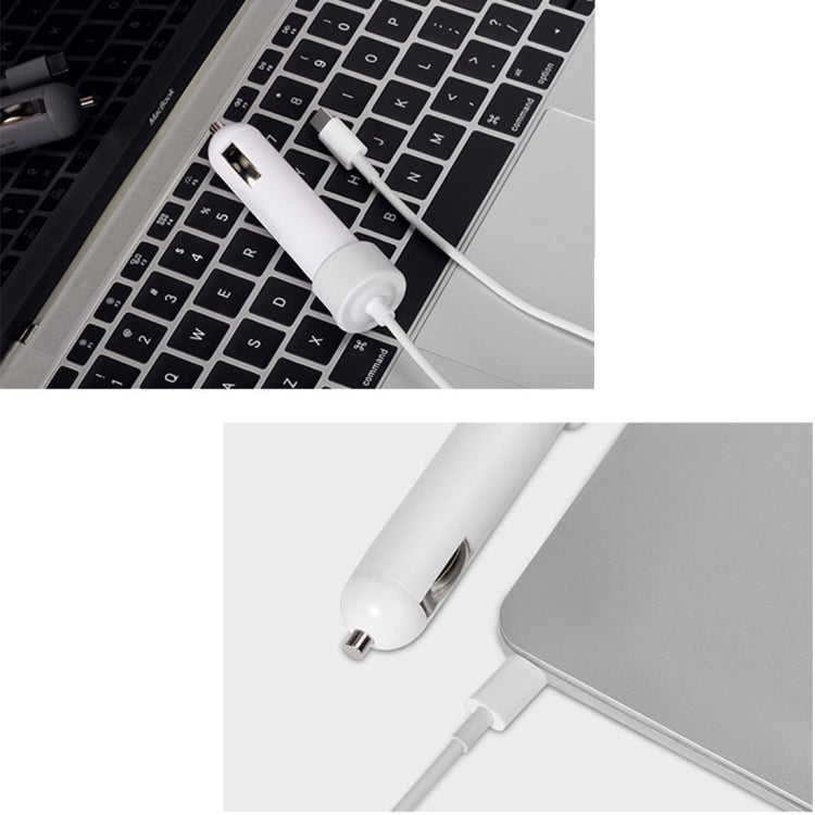 36W 5V 9V 12V 15V 3A DC USB-C / Type-C Car Adapter with 1 USB Port for Apple Macbook A1534, Length: 2m(White)