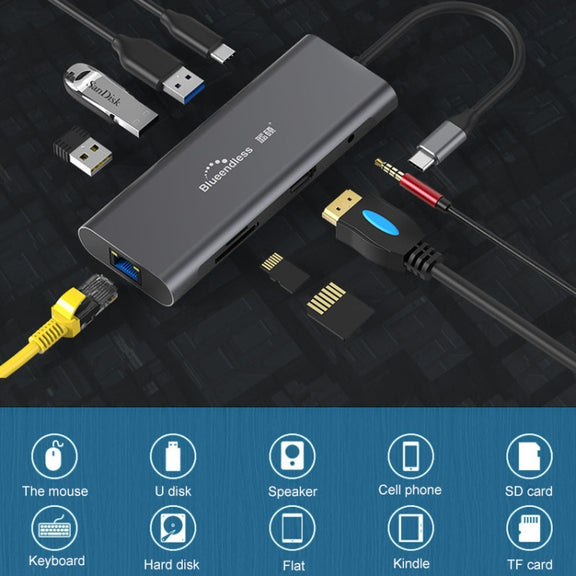 Blueendless 9 In 1 Multi-function Type-C / USB-C HUB Expansion Dock