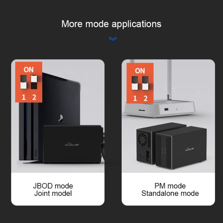 Blueendless Type-C / USB-C Interface 3.5 inch 2 Bay RAID Combination Array HDD External Enclosure (US Plug)