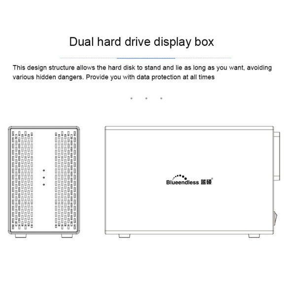 Blueendless Type-C / USB-C Interface 3.5 inch 2 Bay RAID Combination Array HDD External Enclosure (US Plug)