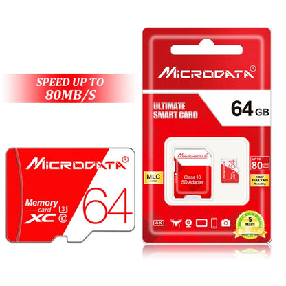 MICRODATA 64GB High Speed U3 Red and White TF(Micro SD) Memory Card - free shipping - PMC Jewellery - Order now!