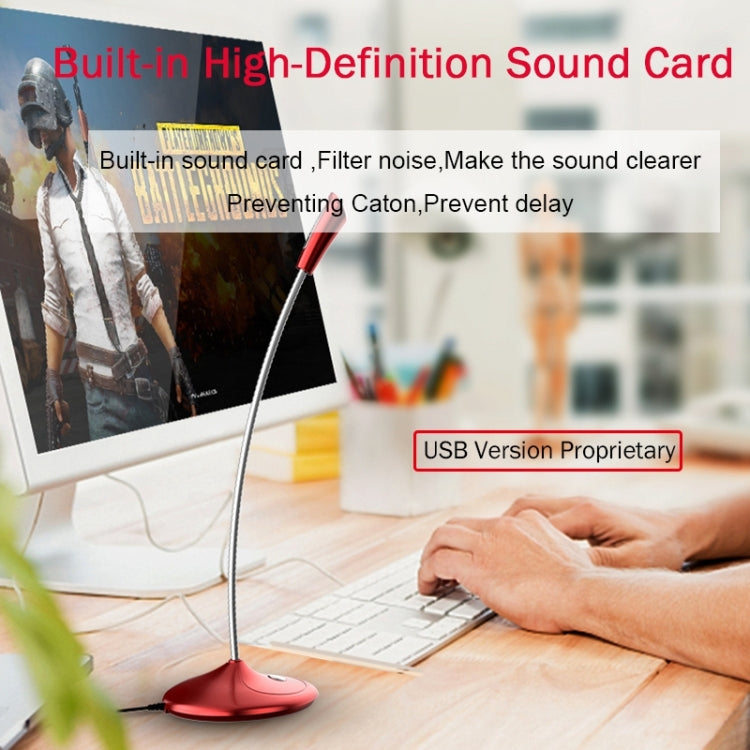 BK Desktop Gooseneck Adjustable USB Wired Audio Microphone, Built-in Sound Card, Compatible with PC / Mac for Live Broadcast, Show, KTV, etc.(Red) - Microphone by PMC TechLife | Online Shopping South Africa | PMC TechLife | Buy Now Pay Later Mobicred