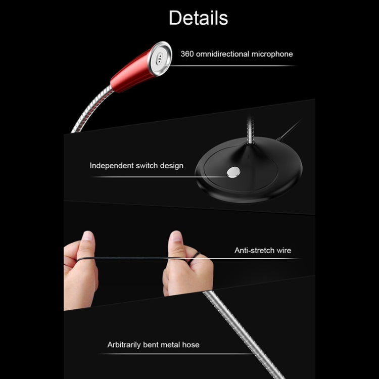 BK Desktop Gooseneck Adjustable USB Wired Audio Microphone, Built-in Sound Card, Compatible with PC / Mac for Live Broadcast, Show, KTV, etc.(Red) - Microphone by PMC TechLife | Online Shopping South Africa | PMC TechLife | Buy Now Pay Later Mobicred