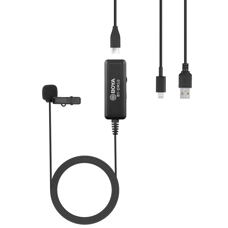 BOYA BY-DM10 USB / 8 Pin Plug Broadcast Lavalier Microphone with Windscreen, Cable Length: 6m(Black) - free shipping - PMC Jewellery - Order now!