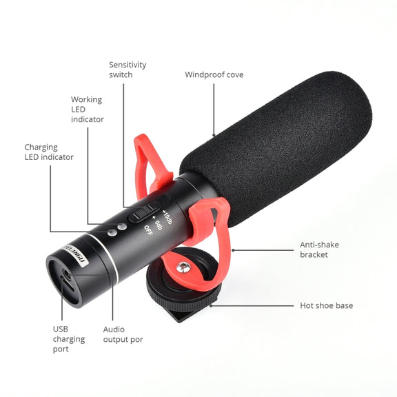 YELANGU MIC015 Professional Interview Condenser Video Shotgun Microphone with 3.5mm Audio Cable for DSLR & DV Camcorder (Black)