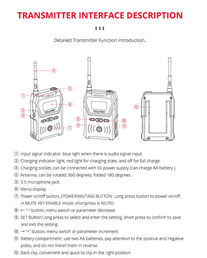 YELANGU YLG9929B MX4 Dual-Channel 100CH UHF Wireless Microphone System with 2 Transmitters and Receiver for DSLR Cameras and Video Cameras(Black) - free shipping - PMC Jewellery - Order now!