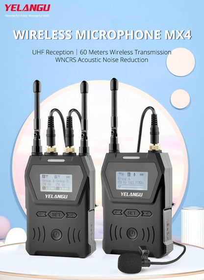YELANGU YLG9929B MX4 Dual-Channel 100CH UHF Wireless Microphone System with 2 Transmitters and Receiver for DSLR Cameras and Video Cameras(Black) - free shipping - PMC Jewellery - Order now!