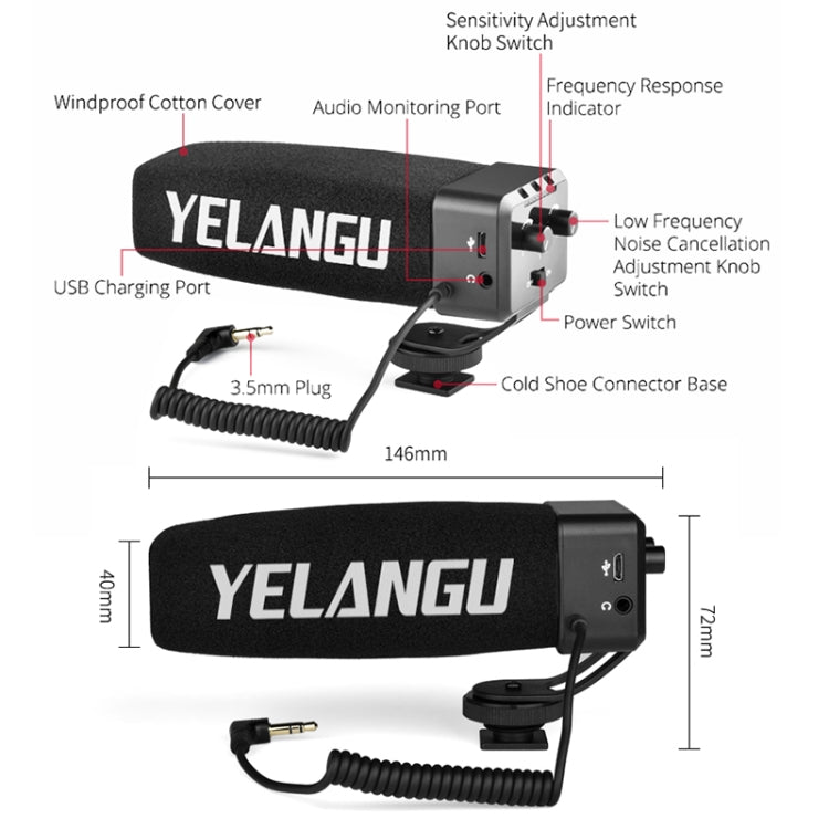 YELANG MIC09 Shotgun Gain Condenser Broadcast Microphone with Windshield for Canon / Nikon / Sony DSLR Cameras, Smartphones(Black) - free shipping - PMC Jewellery - Order now!