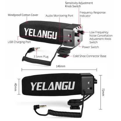 YELANG MIC09 Shotgun Gain Condenser Broadcast Microphone with Windshield for Canon / Nikon / Sony DSLR Cameras, Smartphones(Black) - free shipping - PMC Jewellery - Order now!