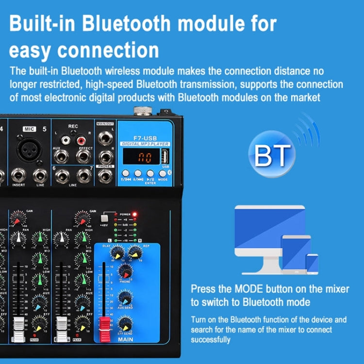 F7 Home 7-channel Bluetooth USB Reverb Mixer, EU Plug(Black) - free shipping - PMC Jewellery - Order now!
