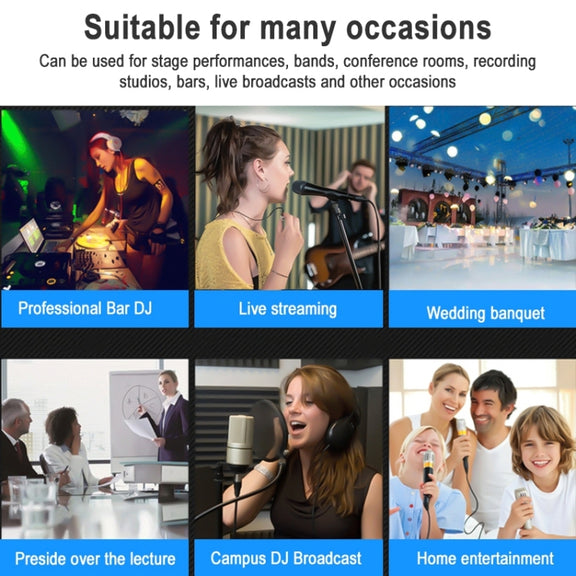 TEYUN NA4 4-channel Small Mixing Console Mobile Phone Sound Card Live Broadcast Computer Recording Console Processor, EU Plug(Black)