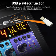 TEYUN NA6 6-channel Small Mixing Console Mobile Phone Sound Card Live Broadcast Computer Recording Console Processor, US Plug(Black)