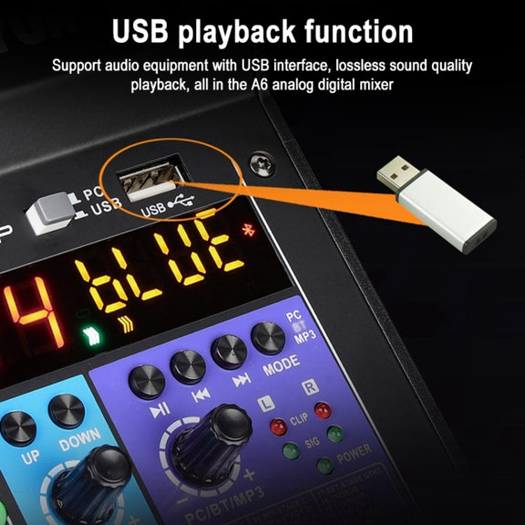 TEYUN NA6 6-channel Small Mixing Console Mobile Phone Sound Card Live Broadcast Computer Recording Console Processor, US Plug(Black)