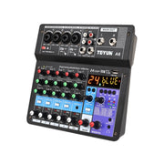 TEYUN NA6 6-channel Small Mixing Console Mobile Phone Sound Card Live Broadcast Computer Recording Console Processor, EU Plug(Black)