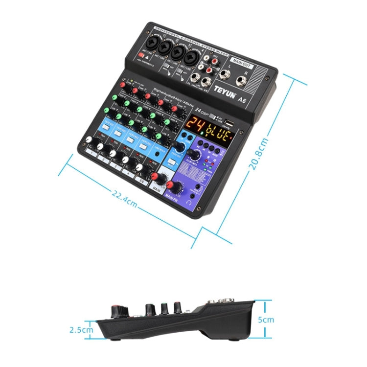 TEYUN NA6 6-channel Small Mixing Console Mobile Phone Sound Card Live Broadcast Computer Recording Console Processor, EU Plug(Black) - Live Sound Effects Processors by TEYUN | Online Shopping South Africa | PMC Jewellery | Buy Now Pay Later Mobicred
