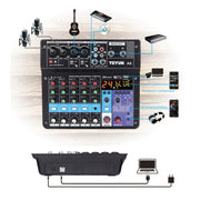 TEYUN NA6 6-channel Small Mixing Console Mobile Phone Sound Card Live Broadcast Computer Recording Console Processor, EU Plug(Black)