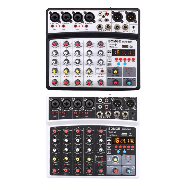 BMG-06D 6-channel Live Mixer Mobile Phone Bluetooth Sound Card Digital 16DSP Reverb Effect, EU Plug(White)