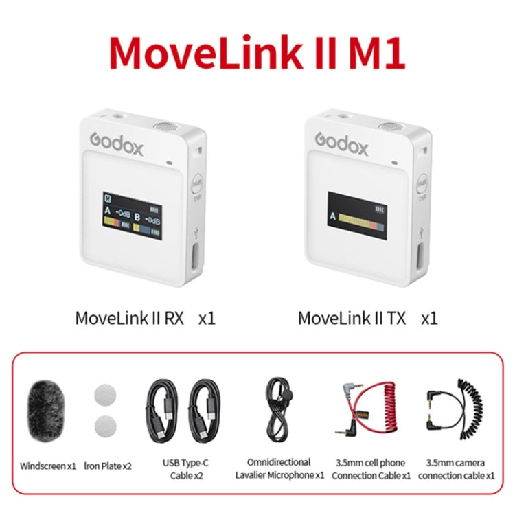 Godox MoveLink II M1 Wireless Lavalier Microphone System with Transmitters and Receiver for DSLR Cameras and Camcorders (White) - free shipping - PMC Jewellery - Order now!