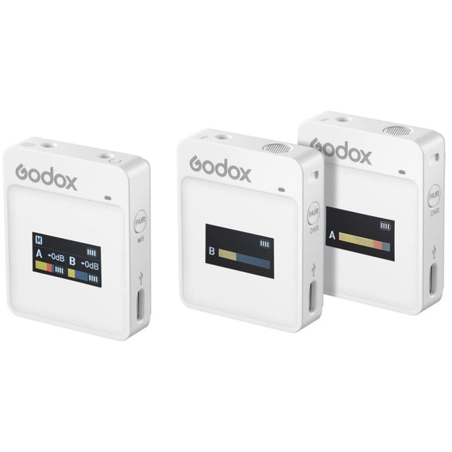 Godox MoveLink II M2 Wireless Lavalier Microphone System with 2 Transmitters and 1 Receiver for DSLR Cameras and Camcorders (White)