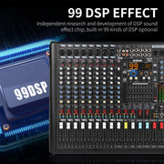 XTUGA B1404FX 14 Channels Bluetooth Audio Mixer Digital DJ Controller Sound Mixing Console (UK Plug)