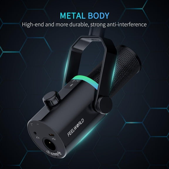 FEELWORLD PM1-AS XLR/USB Dynamic Microphone for Podcasting Recording Gaming Live Streaming with Boom Arm (Black)
