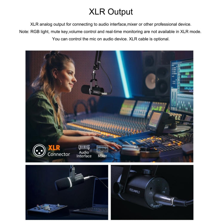 FEELWORLD PM1-AS XLR/USB Dynamic Microphone for Podcasting Recording Gaming Live Streaming with Boom Arm (Black)