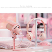 FEELWORLD VM1 USB Condenser Gaming Microphone for Streaming Noise Cancellation Mute RGB Light Desktop Stand (Pink)