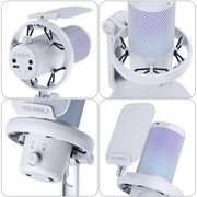 FEELWORLD VM1 USB Condenser Gaming Microphone for Streaming Noise Cancellation Mute RGB Light Desktop Stand (White)