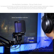 FEELWORLD VM1 USB Condenser Gaming Microphone for Streaming Noise Cancellation Mute RGB Light Boom Arm Stand (Black)