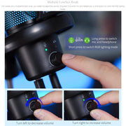 FEELWORLD VM1 USB Condenser Gaming Microphone for Streaming Noise Cancellation Mute RGB Light Boom Arm Stand (Black)