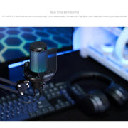 FEELWORLD VM1 USB Condenser Gaming Microphone for Streaming Noise Cancellation Mute RGB Light Boom Arm Stand (Black)