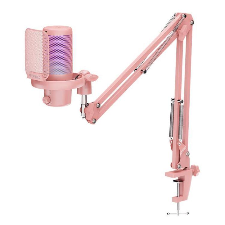 FEELWORLD VM1 USB Condenser Gaming Microphone for Streaming Noise Cancellation Mute RGB Light Boom Arm Stand (Pink) - Microphone by FEELWORLD | Online Shopping South Africa | PMC TechLife | Buy Now Pay Later Mobicred