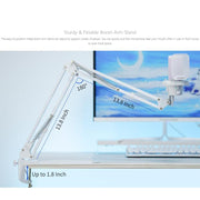 FEELWORLD VM1 USB Condenser Gaming Microphone for Streaming Noise Cancellation Mute RGB Light Boom Arm Stand (White)