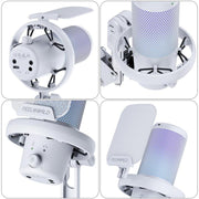 FEELWORLD VM1 USB Condenser Gaming Microphone for Streaming Noise Cancellation Mute RGB Light Boom Arm Stand (White)