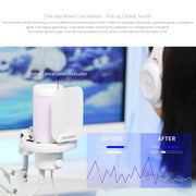 FEELWORLD VM1 USB Condenser Gaming Microphone for Streaming Noise Cancellation Mute RGB Light Boom Arm Stand (White)