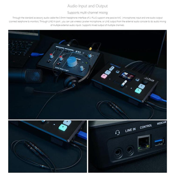 FEELWORLD L1 PLUS Multi-camera Video Mixer Switcher Touch Screen PTZ Control USB3.0 Fast Streaming Switcher (EU Plug)