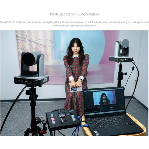 FEELWORLD L1 PLUS Multi-camera Video Mixer Switcher Touch Screen PTZ Control USB3.0 Fast Streaming Switcher (US Plug)