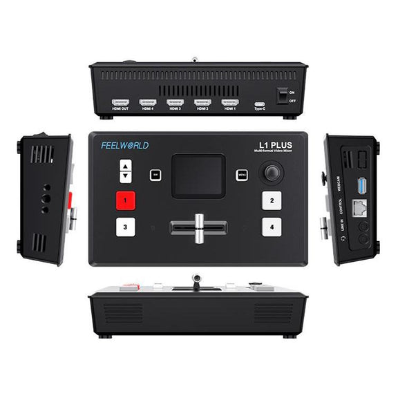 FEELWORLD L1 PLUS Multi-camera Video Mixer Switcher Touch Screen PTZ Control USB3.0 Fast Streaming Switcher (US Plug)