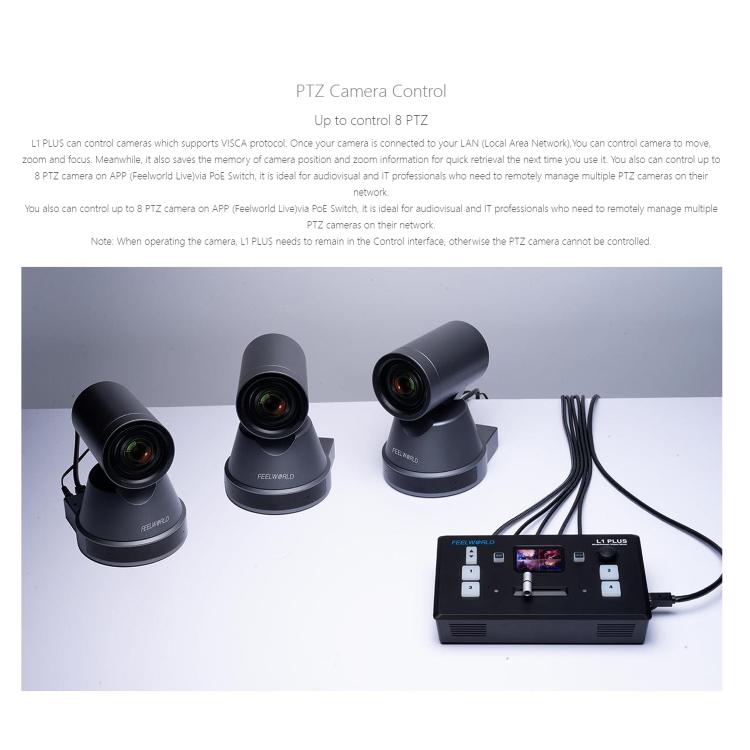FEELWORLD L1 PLUS Multi-camera Video Mixer Switcher Touch Screen PTZ Control USB3.0 Fast Streaming Switcher (US Plug)