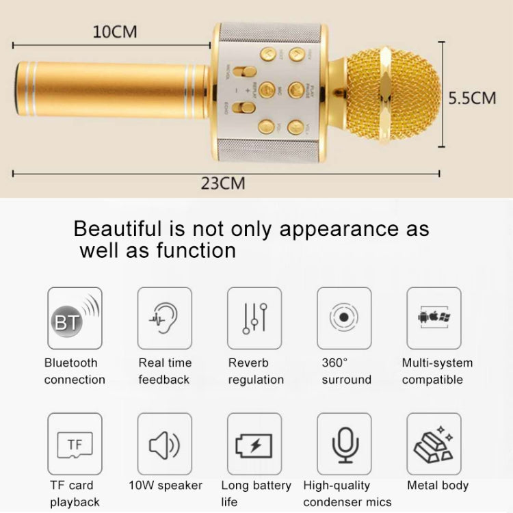 WS-858 Metal High Sound Quality Handheld KTV Karaoke Recording Bluetooth Wireless Microphone, for Notebook, PC, Speaker, Headphone, iPad, iPhone, Galaxy, Huawei, Xiaomi, LG, HTC and Other Smart Phones(Silver) - Microphone by PMC TechLife | Online Shopping South Africa | PMC TechLife | Buy Now Pay Later Mobicred