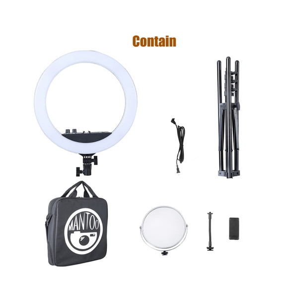 MANTOO RL-18 II 100-240V 55W 18 inch Two-color Dimmable Ring Fill Light with Tripod