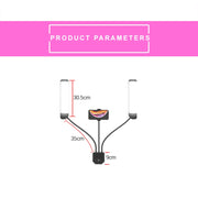 RK39 Portable Tri-color Adjustable Brightness Double Arms Fill Light with Phone Clip(Black)