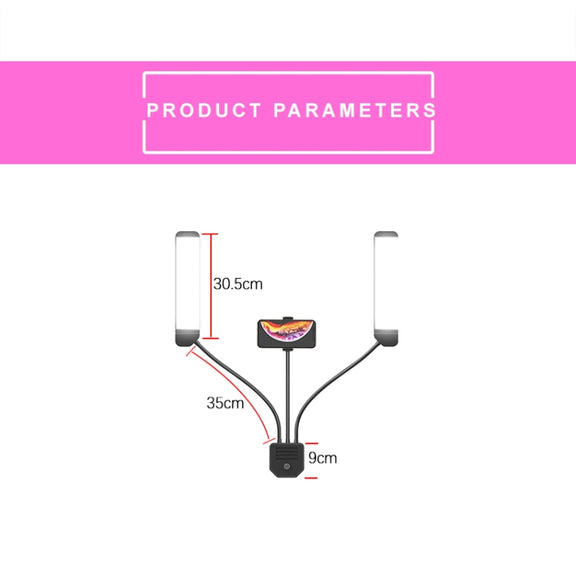 RK39 Portable Tri-color Adjustable Brightness Double Arms Fill Light with Phone Clip(Black)