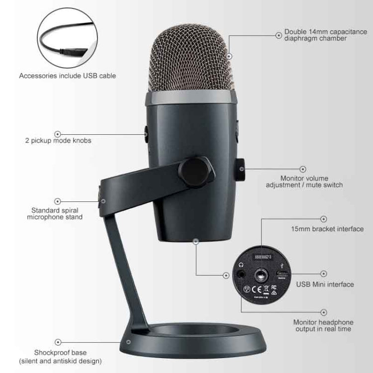 Logitech Blue Yeti Nano Condenser Digital USB Live Broadcast Microphone (Grey) - Microphone by Logitech | Online Shopping South Africa | PMC Jewellery | Buy Now Pay Later Mobicred